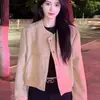 Chaqueta de Béisbol Corta de Color Sólido con Bolsillo y Botones para Mujer, Ropa de Abrigo de Otoño, Estilo Coreano Transfronterizo, Chaqueta Casual Petite, Top
