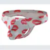 Cueca Popular Masculina Transfronteiriça de Seda de Leite Sexy Lábio Translúcido Tentação Ultra-Fina Tanga Estampada Calça T em Estoque