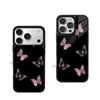 Funda de Teléfono Temu Más Vendida con Fondo Negro Estampado de Mariposa Rosa para iPhone 17/18 Pro Max Cubierta Protectora Mate