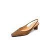 Sapatos Femininos em Couro Integral, Camurça de Pele de Ovelha, Salto Grosso, Bico Fino, Confortáveis para o Trajeto, Bico Fechado, Salto Médio, Calcanhar Aberto, Disponíveis em Vários Tamanhos, Sandálias