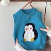 Colete Tricot Jacquard Gola Redonda com Botões Desenho Animado Pinguim para Meninos e Meninas Algodão 2025 Novo Colete Suéter Infantil