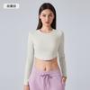Nueva camiseta de yoga con cuello redondo para mujer, corta, sexy, para fitness, elástica, ajustada, deportiva, de manga larga, DAW193