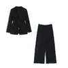 Comercio Exterior Ropa de Mujer 2025 Otoño Estilo Europeo y Americano Traje Chaqueta con Corte de Encaje + Traje de Pantalón de Encaje Mujer C525056
