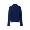 Chaqueta de punto acanalado elástica ajustada de cuello semi-alto a la moda y sencilla, cárdigan versátil de otoño con cremallera ajustado para mujer