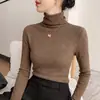 Nuevo suéter de punto fino para mujer de otoño e invierno con estampado de espiga, cuello alto superpuesto, top interior adelgazante, suéter interior de tacto de alta gama