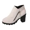 2026 Nuevas Botas de Tobillo con Cremallera Transfronteriza y Tacón Grueso Moda Estampado de Leopardo Color Talla Grande Zapatos para Mujer Botas Retro de Punta para Mujer