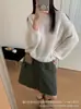 Nuevo Suéter Jersey Holgado de Estilo Coreano con Cuello Redondo para Mujer, Otoño Invierno, Top de Punto Simple y Versátil con Mangas de Linterna
