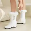 Bota de Cuña Estilo Nuevo Botines Perla Invierno Dulce Mesa de Agua Cuello de Piel Botas con Cadena Botas Interiores de Caramelo Casual Mujer