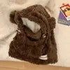 Chapéu de Urso de Pelúcia Fofo para Mulheres no Inverno, Máscara e Cachecol com Forro de Lã Engrossado, Chapéu Lei Feng Quente à Prova de Frio Tudo-em-Um para Ciclismo