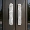 Manijas de Puerta de Entrada de Lujo Ligero de Gama Alta Par Imitación de Piedra Jade Blanco Manijas de Puerta Corredera Villa Hotel Puerta Doble Oscilante de Vidrio