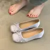 Bailarinas de punta cuadrada sin cordones para mujer, zapatos bajos estilo francés con lazo, mocasines versátiles de suela plana estilo de noche