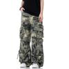 Pantalones Camuflaje Grulla Retro Americano Multibolsillos Lavado Viejo Recto Suelto Pierna Ancha Marca Tendencia Hombre
