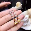 Nuevos Pendientes Colgantes de Amatista de Boutique para Mujer con Micro-incrustaciones de Diamantes Completos, Lujo Ligero, Diamante Amarillo de la Suerte, Pendientes Colgantes Largos