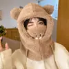 Gorro de Oso Invierno Bufanda Linda Máscara Orejeras Integradas Gorro Invierno Felpa Bufanda con Capucha para Mujer Resistente al Viento y Cálido