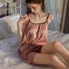 Tamanho Grande Solto e Sexy Primavera e Verão Seda de Gelo Roupa de Dormir Camiseta Regata Conjunto Shorts de Alça Conjunto Menina Pura Luxúria Entrega