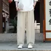 Calças casuais de Tencel com caimento fluido, estilo chinês, calças de linho Lyocell finas de verão, soltas, perna larga, para homens, tamanho grande