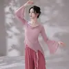 Traje de Práctica Etéreo de Danza Moderna Disfraz de Danza Clásica Malla China de Gasa Fluida Mariposa Top de Manga Larga para Mujer