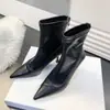 Botas de Salto Alto Bico Fino para Mulheres, Novas Botas de Salto Alto Outono e Inverno com Zíper nas Costas, Estilo Coreano, Forradas com Lã, Botas Slim Pretas Elásticas
