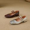Cuidadosamente Selecionados~Sapatos Mary Jane Franceses de Couro Macio para Mulheres, Novos Sapatos Retro de Salto Médio 2025 para Combinar com Saias, Sapatos de Salto Bloco de Boca Rasa