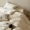 Juego de Cama de Lujo de Algodón Puro Grado A, Doble Capa de Gasa Arrugada, Cuatro Piezas con Bordado y Lazos, Estilo Vintage, Juego de Ropa de Cama con Funda Nórdica 100% Algodón 4