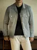 Chaqueta Larga de Manga Larga con Solapa Jacquard Retro y Botón a Presión para Hombre, Nueva de Primavera 2025, Corta, Resistente al Viento, Casual, Estilo Workwear