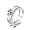 Anillo Abierto Cuadrado de Seis Garras Suministro en Vivo Fabricante Femenino Venta al por Mayor Anillo de Diamante Simulador Moissanita Super Brillante 0.05kg Quilates