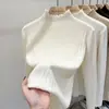 Suéter de malha com gola alta e borda de babados para mulheres, cor sólida, primavera e outono, top único e de corte justo com mangas compridas