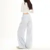 Calça Casual Xadrez Estilo Retrô Americano Preguiçoso para Mulheres, Nova Primavera e Verão Cintura Alta Emagrecedora Solta Wide Leg