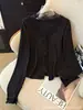 Outono/Inverno Novo Estilo Coreano Renda Patchwork Manga Longa Não Precisa de Sutiã Emagrecedor Simples Preto Branco Cinza Camada Base Top Spicy Girl