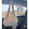 Bolsa de lona com laço de renda doce estilo coreano para mulheres, novo modelo 2025, bolsa de ombro tote de grande capacidade, bolsa de axila para o dia a dia