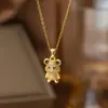 Collar Cruzado Corazón Oso Circonita Acero Inoxidable Diseño de Nicho Versátil Lindo Estilo Japonés y Coreano Cadena para Clavícula para Mujeres Venta al por Mayor