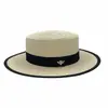 Sombrero de Sol Personalizado para Primavera y Verano, Sombrero de Paja con Copa Plana para Mujer, Abeja Pequeña con Cinta Negra, Protección Solar, Ala Grande, Sombrero de Copa de Paja Tejida en Papel