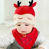 Venta al por mayor 2026 Primavera y Otoño Nuevo Estilo Sombrero para Bebés Niños Dibujo Animado Reno de Navidad Sombrero + Bufanda Triangular 5646