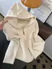 Suéter de tricô com capuz e mangas compridas, na cor damasco, com modelagem solta, adequado para usar em camadas ou sozinho, feminino, outono 2026, top estiloso para baixinhas