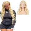 Peluca Frontal de Encaje 13*4 para Mujer de Longitud Media Blanca de Onda Grande Cabello Largo Rizado Cubre Cabeza Completa