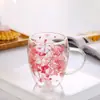 Taza de Vidrio de Doble Capa de Alto Borosilicato con Flores Secas, Exclusivamente para Ventas Transfronterizas, Taza de Café para el Hogar, Resistente a Altas Temperaturas, Taza de Vidrio Hecha a Mano con Flores Reales