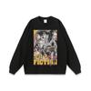 Marca de moda de rua americana Camiseta de manga comprida hiphop Retro Injeção direta Impresso oversize Gola redonda Fundo Transfronteiriço Inverno