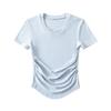 Spice Girls Europeo y Americano para Mujer Pequeña Cuello Alto Color Sólido Hilo Manga Corta Stretch Camiseta Stretch Ajustada Top