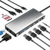 Estación de acoplamiento multifuncional 12 en 1 tipo C a HDMI dual 4K, VGA, tarjeta de red Gigabit, concentrador USB