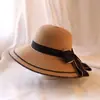 Chapéu de Palha Feminino de Verão Chapéu de Sol para Férias à Beira-Mar Moda Laço de Renda Borda Vazada