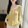 2026 Nuevo Cardigan de Punto con Volantes, Cuello en V, Manga Larga, Botones al Frente, Estilo Suave para Mujer, Moda Holgado, Top Adelgazante