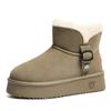 Botas de Neve de Couro Genuíno com Lã para Mulheres Solado Grosso Cano Curto 2025 Novo Inverno Acolchoado Quente Sapatos de Algodão Botas de Algodão Sapatos Pão