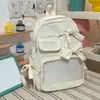 Brisa fresca, suave niebla, mochila con lazo de color azul sal marina de baja saturación para estudiantes de primaria, ligera y cómoda para ir a la escuela