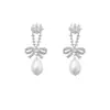 Novos Brincos Laço Cravejados com Diamantes Estilo Francês, Exquisitos, Modernos, Elegantes, Versáteis, Luxo Leve, Brincos de Alta Qualidade
