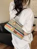 Bolso Grande de Paja Tejida para Mujer, Nuevo Bolso de Hombro Cruzado Rayado Verano 2026, Bolso de Playa Estilo Vacaciones en la Costa