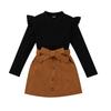 Roupas infantis Tengxin estilo europeu e americano 22 outono e inverno crianças de médio e grande porte algodão canelado blusa de manga comprida saia curta de veludo cotelê conjunto para menina