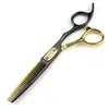 Tijeras de Peluquería de Lujo Negro Dorado Alemán de 6.0 pulgadas, Tijeras para Cortar el Cabello, Tijeras Planas, Tijeras para Flequillo, Tijeras Deslizantes