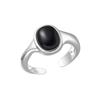 Anillo de Plata Esterlina s925 Ónix Negro para Mujer Oval Abierto de Alto Sentido Negro Ancho Combinable Personalidad J0336