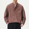 Ropa para Hombre Fengshe / Estilo Old Money Camisa Vintage de Lino con Cuello Mao de Manga Larga para Hombre, Corte Holgado Americano, Camisa Casual de Lujo Ligero