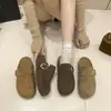 Pantuflas Birkenstock de cuero con suela gruesa para mujer, nuevo estilo vintage de otoño, mules cerrados extremadamente cómodos para calzar sin cordones.